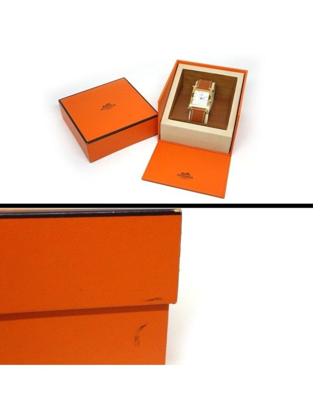 Hermes Watch Square White Dial Brown Cowhide Quartz Analog - Picture 12 of 12